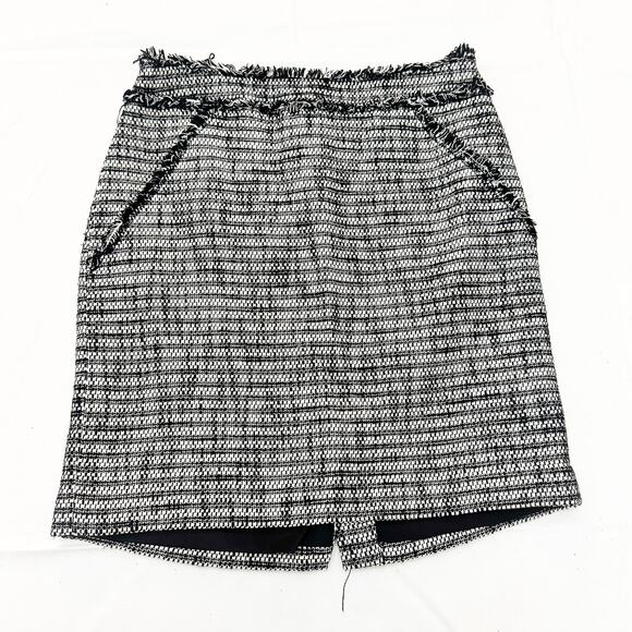 Rebecca Taylor Black/White Fringe Tweed Pencil Skirt Back Zipper Size 6 EUC - Picture 1 of 5